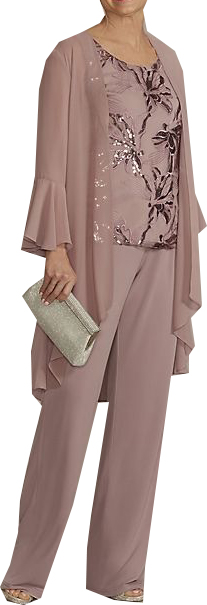 Oleg Cassini Straight Leg Embroidered Chiffon Three Piece Set | 40plusstyle.com