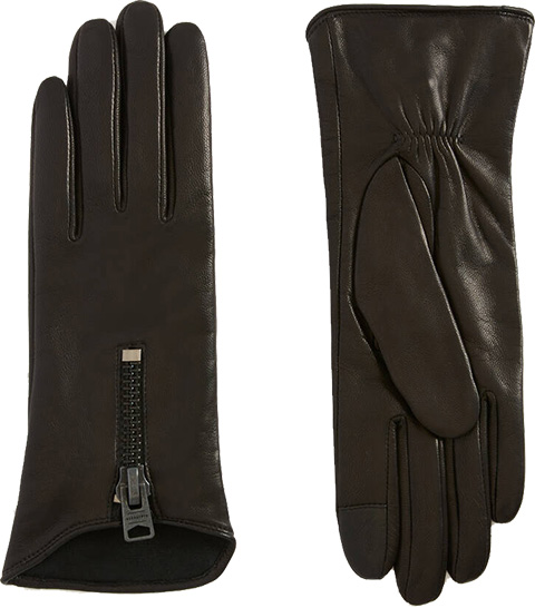 Best winter gloves for women - AllSaints Zadie Leather Zip Gloves | 40plusstyle.com