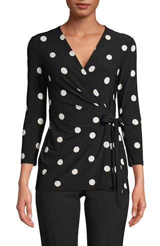 Anne Klein Dot Faux Wrap Top | 40plusstyle.com