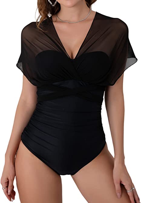 B2prity Tummy Control Self-tie Mesh Bathing Suit | 40plusstyle.com