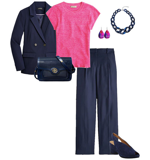 Winter palette: pink and navy outfit | 40plusstyle.com