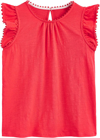 Boden Pom Trim Ruffle Sleeve Top | 40plusstyle.com