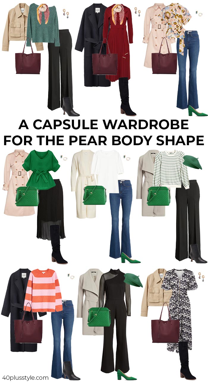 A capsule wardrobe on how to dress a pear body shape | 40plusstyle.com