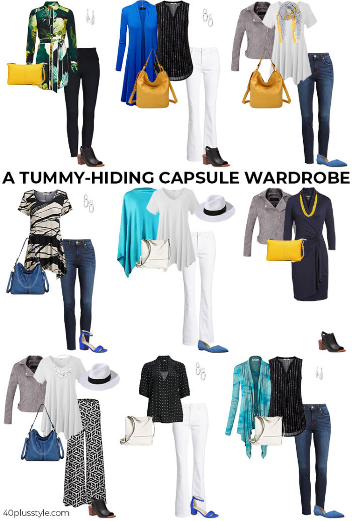 A capsule wardrobe on how to hide your belly | 40plusstyle.com