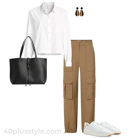 White shirt and cargo pants | 40plusstyle.com