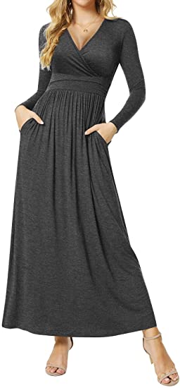 CATHY Casual Pleated Waist Maxi Dress | 40plusstyle.com