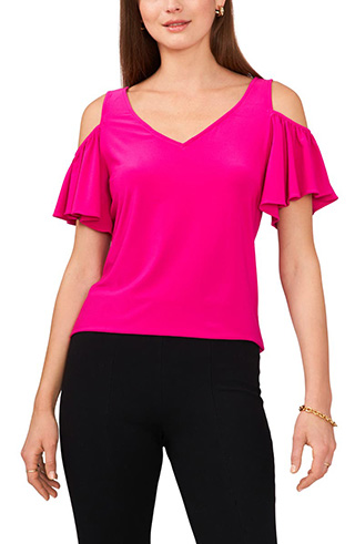 Chaus Ruffle Cold Shoulder Top | 40plusstyle.com