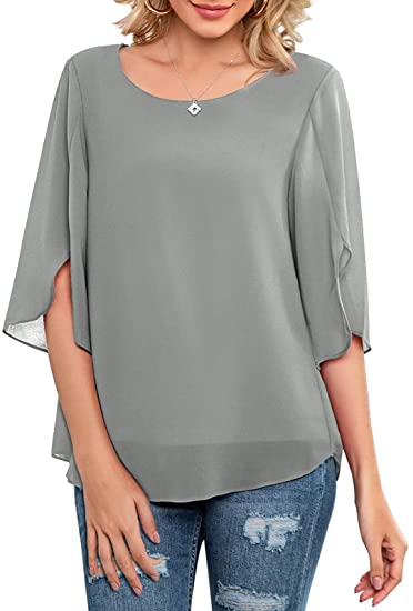 Neineiwu 3/4 Sleeve Chiffon Blouse | 40plusstyle.com