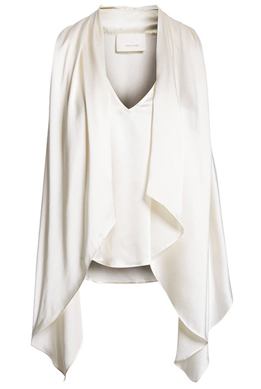 Tops to hide a tummy - Cinq à Sept Louella Draped Silk Top | 40plusstyle.com