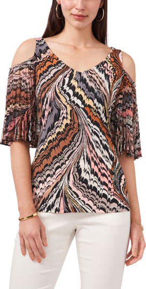 Chaus Print Cold Shoulder Knit Top | 40plusstyle.com