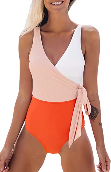 CUPSHE Wrap Color Block Bathing Suit | 40plusstyle.com