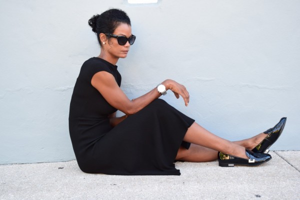 Diana-Black Dress and Black Loafers | 40plusstyle.com