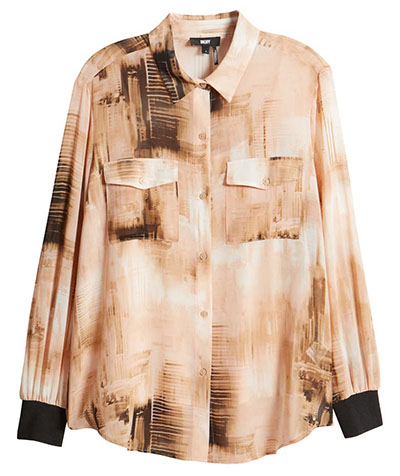 Tops to hide a tummy - DKNY SPORTSWEAR Abstract Print Chiffon Shirt | 40plusstyle.com