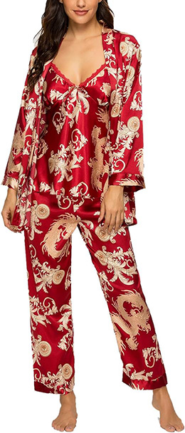 Escalier Silk Satin Floral Pajama Set | 40plusstyle.com