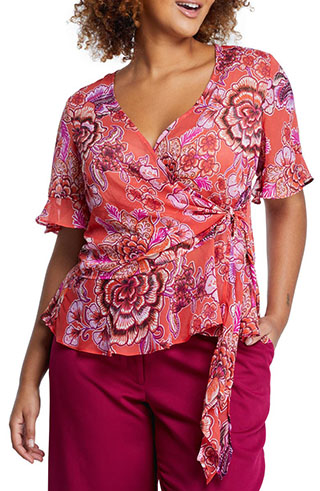 Estelle Morris Floral Print Faux Wrap Top | 40plusstyle.com