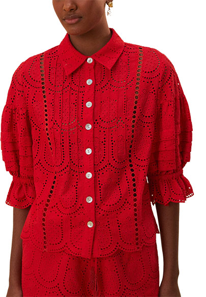 Farm Rio Red Pineapple Eyelet Blouse | 40plusstyle.com