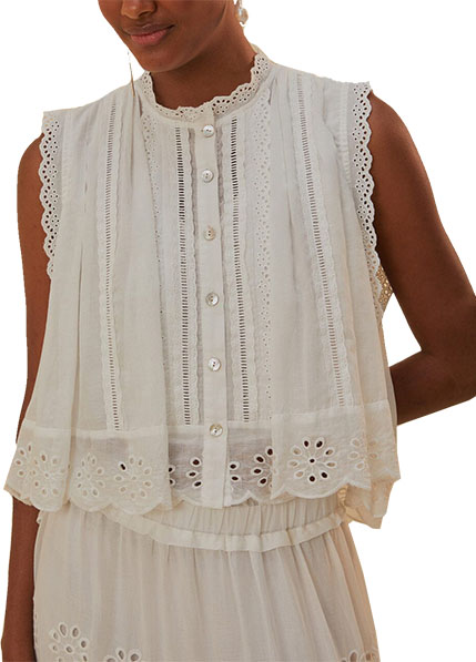 Farm Rio Off-White Sleeveless Organic Cotton Blouse | 40plusstyle.com