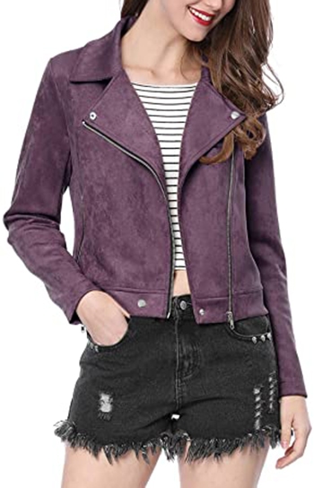 Allegra K suede biker moto jacket | 40plusstyle.com