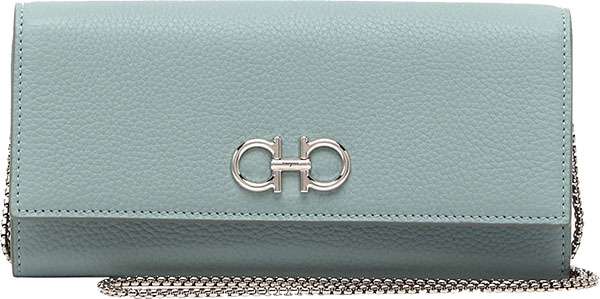 FERRAGAMO Double Gancio Leather Wallet on a Chain | 40plusstyle.com