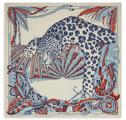 Best designer scarves for women: Ferragamo Leopard-Print Silk Scarf | 40plusstyle.com