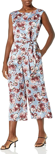 Tahari ASL Side Tie Floral Satin Jumpsuit | 40plusstyle.com