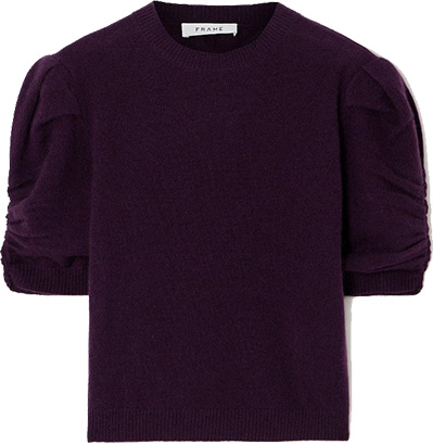 Colors to complement gray hair - FRAME Ruched Sleeve Recycled Cashmere Blend Sweater | 40plusstyle.com