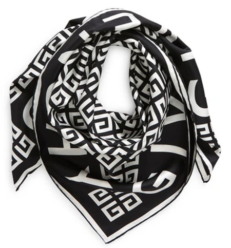 Best designer scarves for women: Givenchy 4G Monogram Silk Square Scarf | 40plusstyle.com