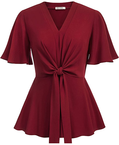 GRACE KARIN Tie Front Peplum Top | 40plusstyle.com