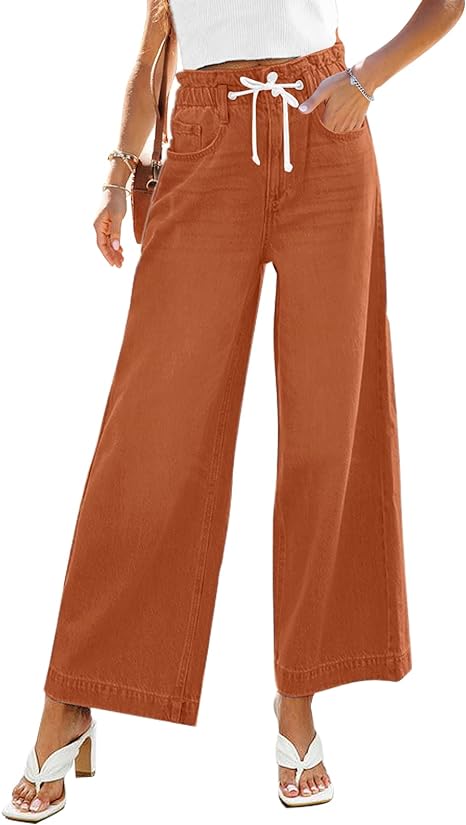 GRAPENT Elastic Waist Wide Leg Jeans  | 40plusstyle.com