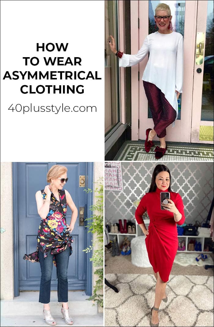 How to wear asymmetric clothing - lots of ideas and current items to buy right now! | 40plusstyle.com