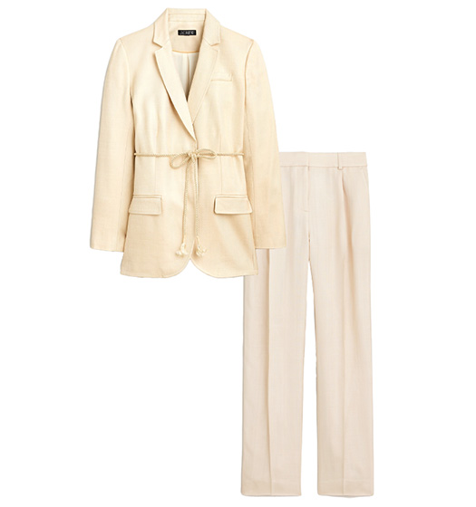 Summer suits for women: J.Crew glossy twill blazer and pants | 40plusstyle.com