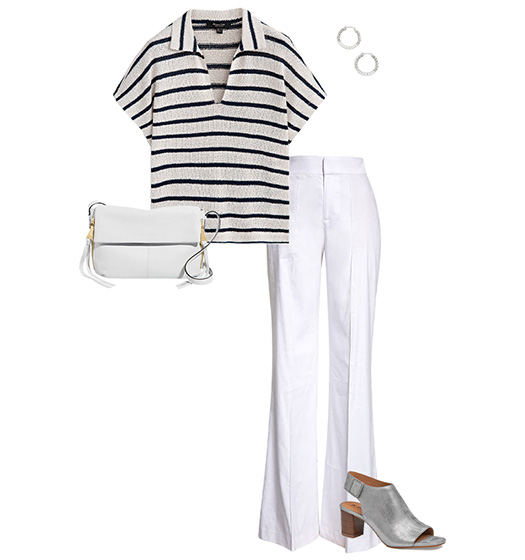 White pants and silver shoes outfit | 40plusstyle.com