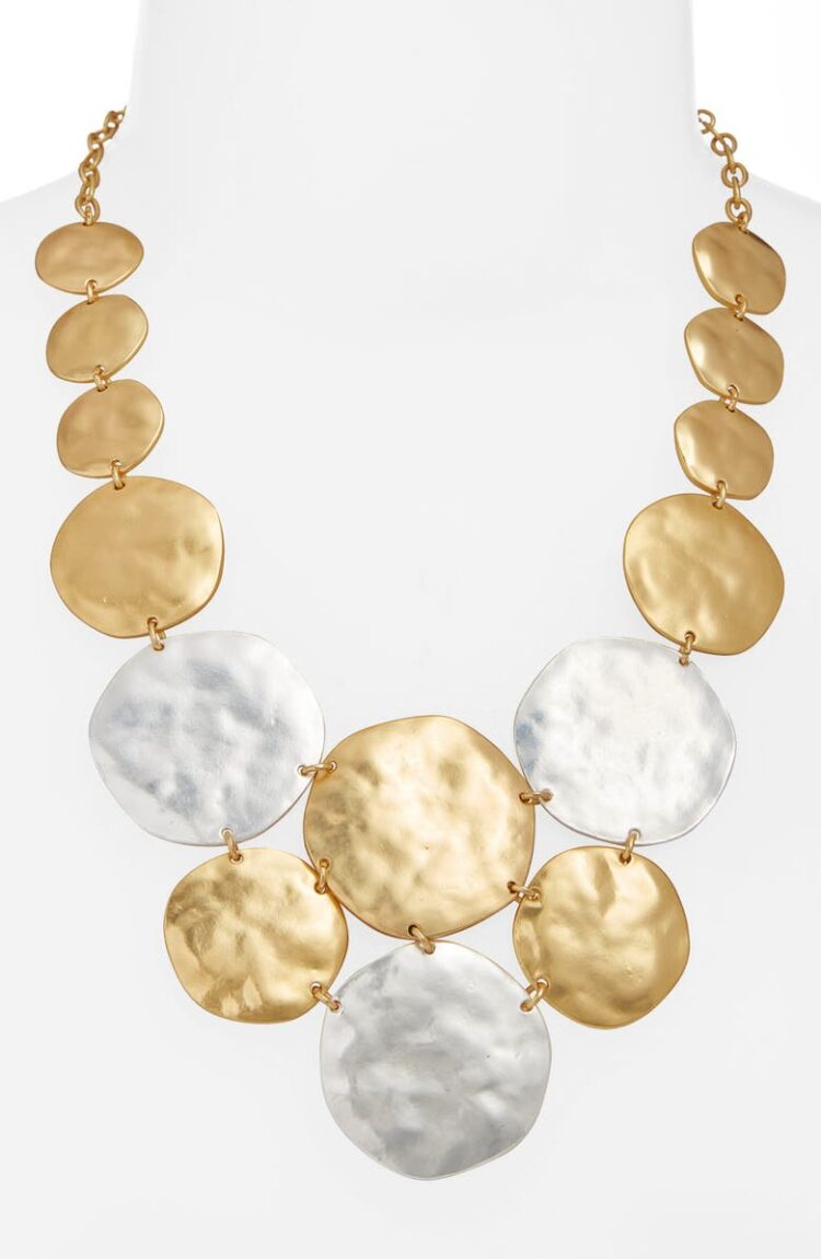 Karine Sultan Hammered Circle Statement Bib Necklace | 40plusstyle.com