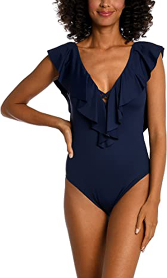 La Blanca Island Goddess Ruffle One Piece | 40plusstyle.com