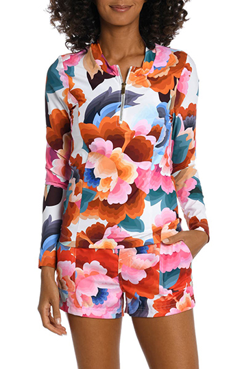 La Blanca Floral Print Half-Zip Rashguard | 40plusstyle.com