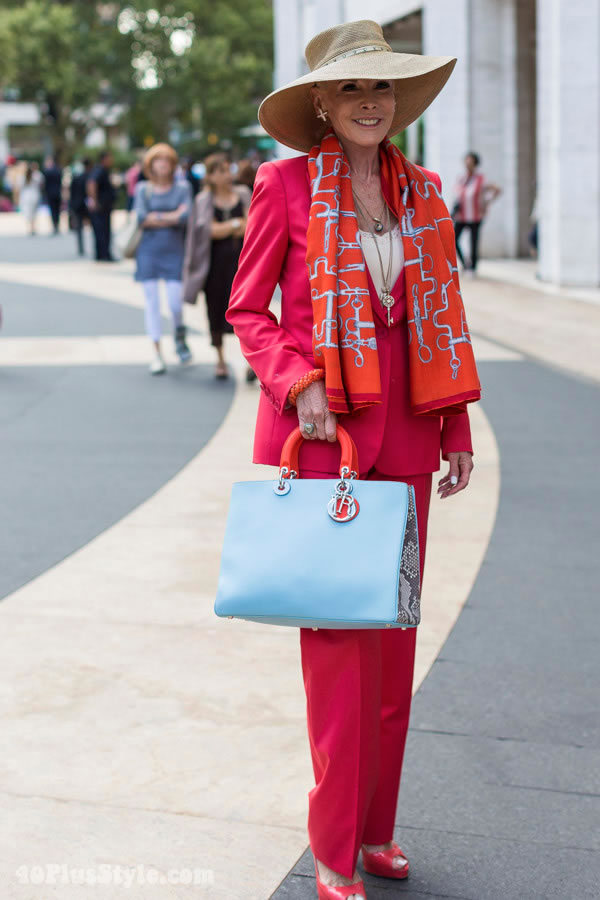 Lady in a red pant suit | 40plusstyle.com