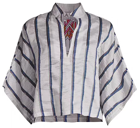 La Vie Style House Striped V-Neck Three-Quarter-Sleeve Top | 40plusstyle.com