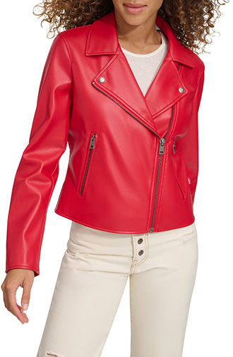 Colors to complement gray hair - Levi's Shrunken Faux Leather Moto Jacket | 40plusstyle.com