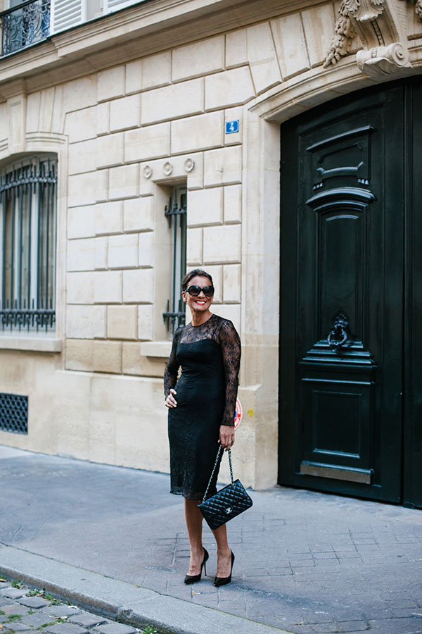 Little black dress outfit: Givenchy black lace dress with Gucci vintage bag | 40plusstyle.com