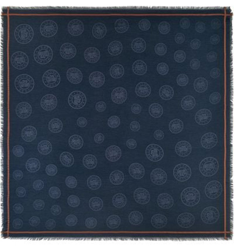 Longchamp Logo Medallion Cotton Blend Fringe Scarf | 40plusstyle.com