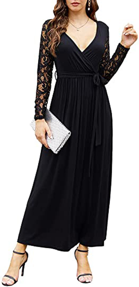 Poetsky Wrap Floral Lace Maxi Dress | 40plusstyle.com