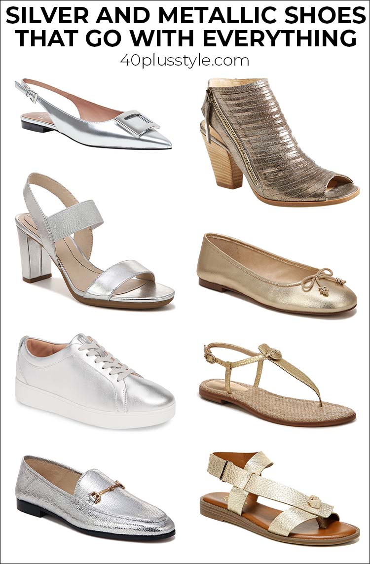 Silver shoes and metallic shoes that go with everything | 40plusstyle.com