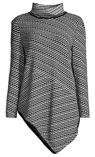 Misook Cozy Striped Knit Asymmetric Turtleneck Tunic | 40plusstyle.com