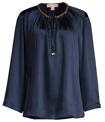 MICHAEL Michael Kors Chain-Embellished Satin Blouse | 40plusstyle.com