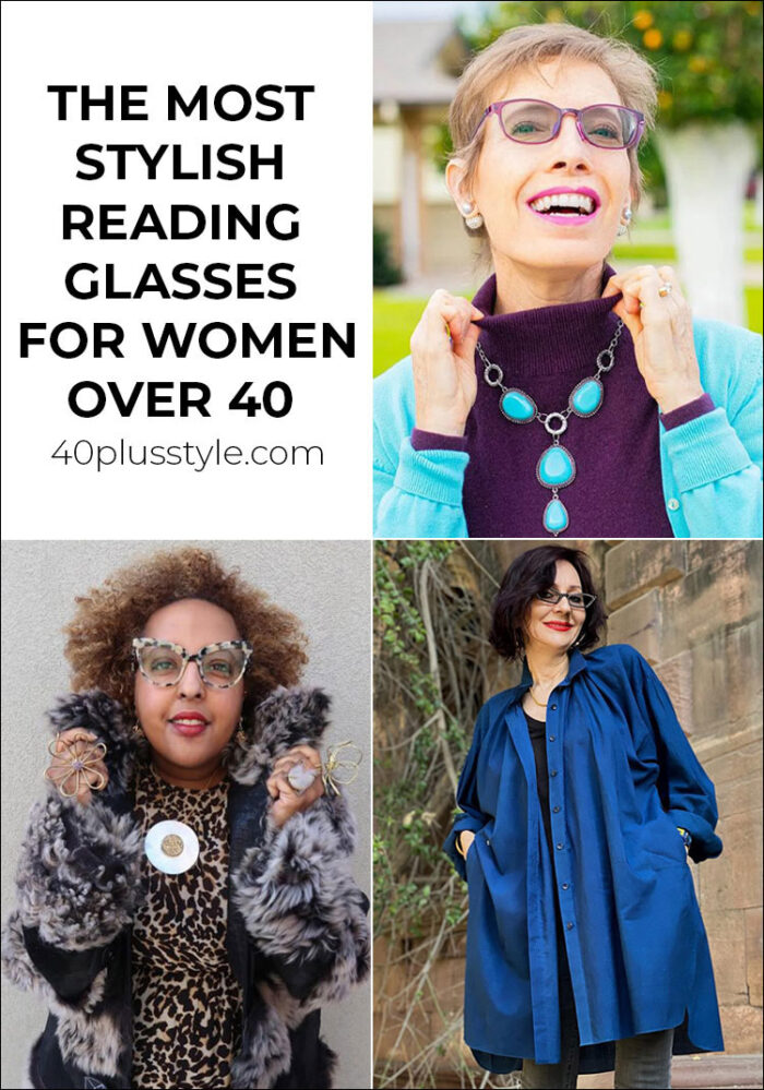 Reading glasses for women - Jodie wears purple glasses | 40plusstyle.com