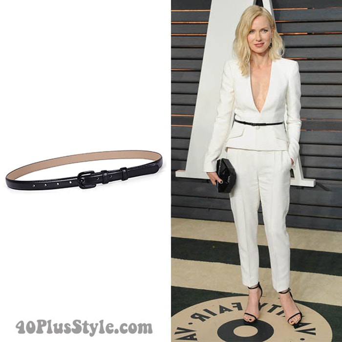 Naomi Watts wearing a black skinny belt | 40plusstyle.com