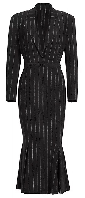 Dresses that are slimming:  Norma Kamali Pinstriped Fishtail Blazer Dress | 40plusstyle.com