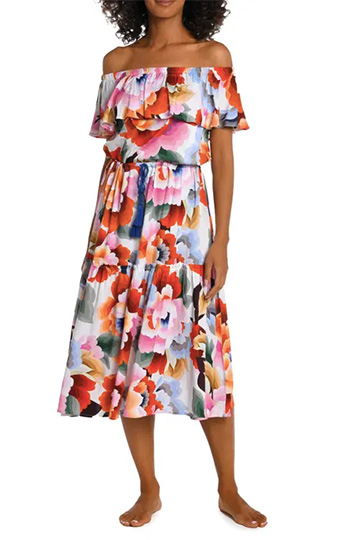 La Blanca Floral Off the Shoulder Cover-Up Midi Dress | 40plusstyle.com