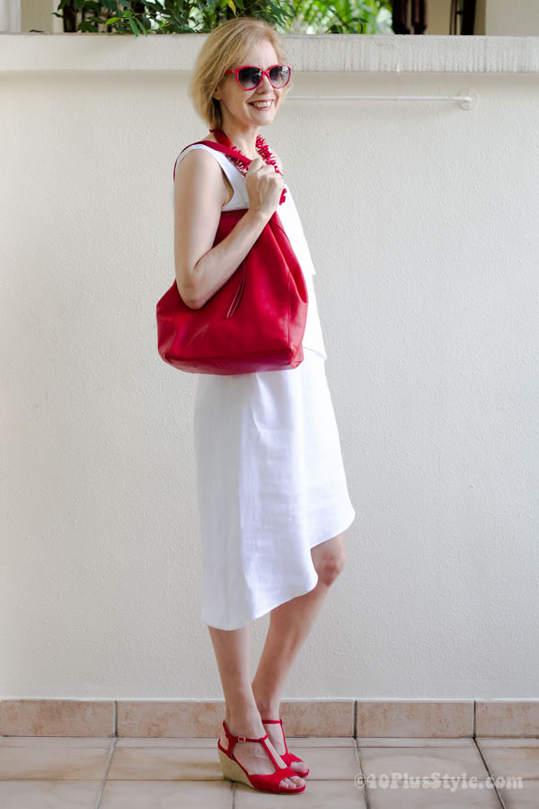 White dress with red accessories | 40plusstyle.com