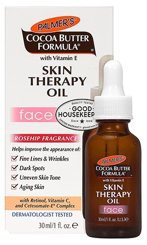 Best face oil for glowing skin - Palmer's Cocoa Butter Formula Moisturizing Skin Therapy Oil for Face with Vitamin E Rosehip Fragrance Rose | 40plusstyle.com